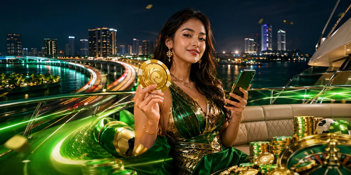 Model perempuan tersenyum saat menerima notifikasi rebate bonus di ponsel pintar