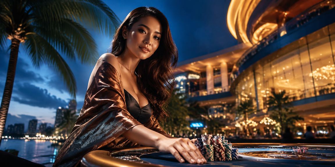 Model Vietnam melihat layar taruhan olahraga di malam hari